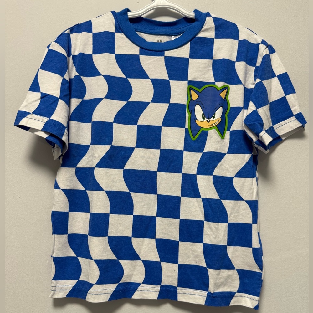 H&M Blue and White Geometric Short Sleeve Tee